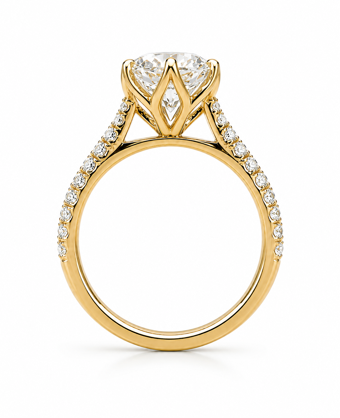 round tulip setting pave diamond cathedral