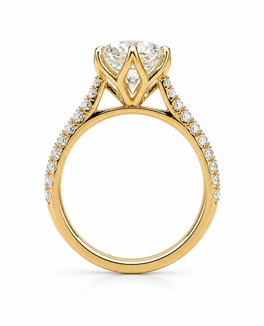 round tulip setting pave diamond cathedral